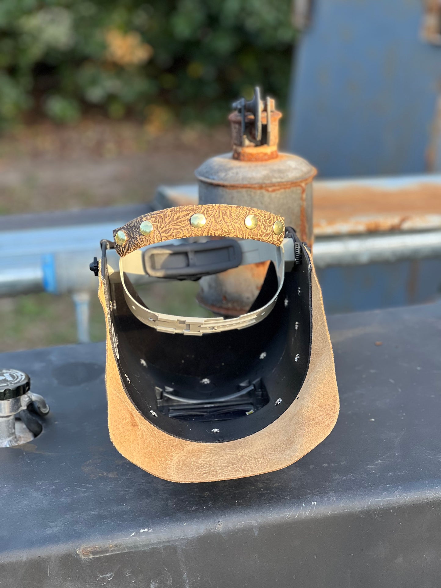 Tan floral welding hood