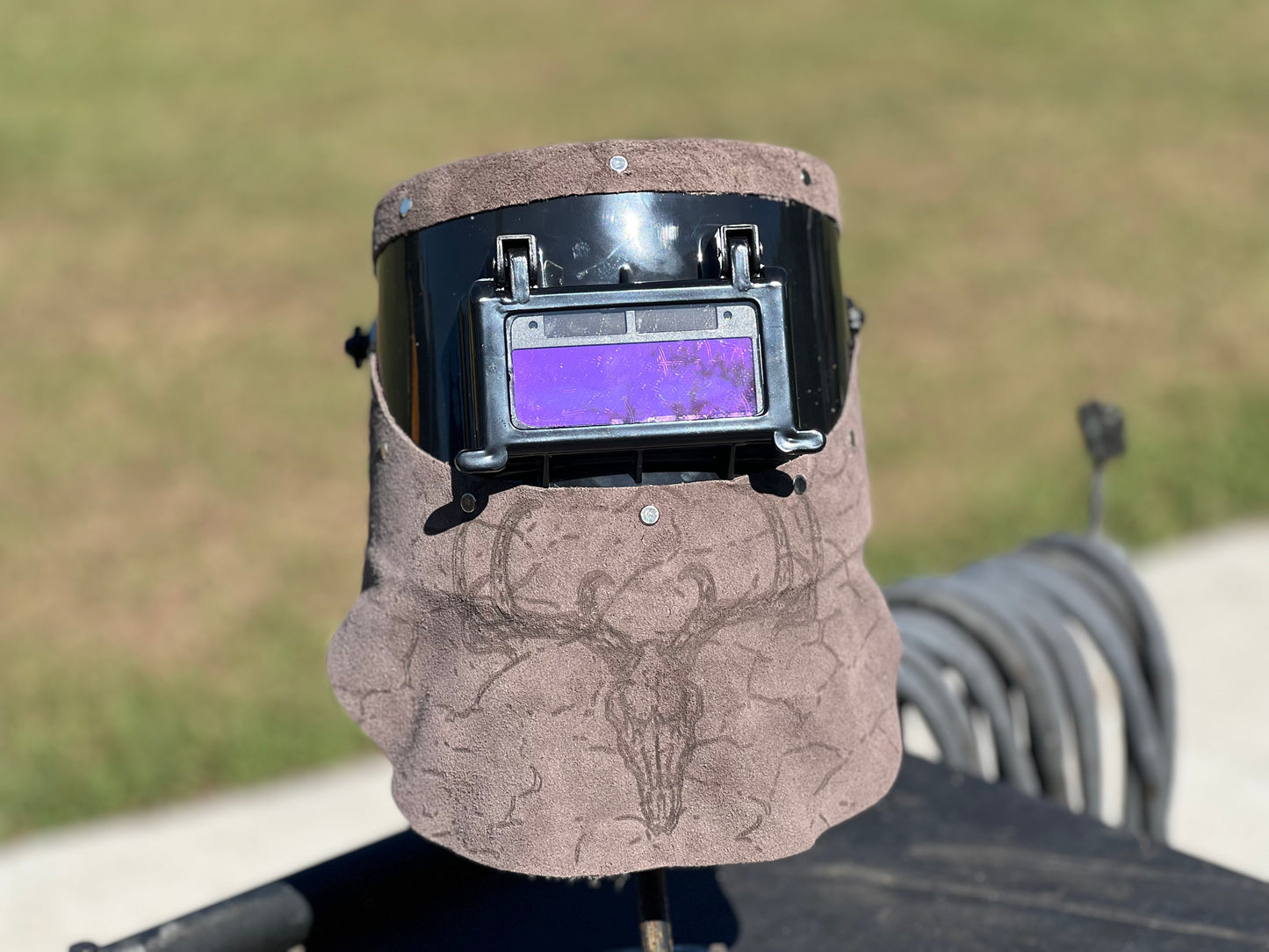 Grey deer skull chopped tiger hood