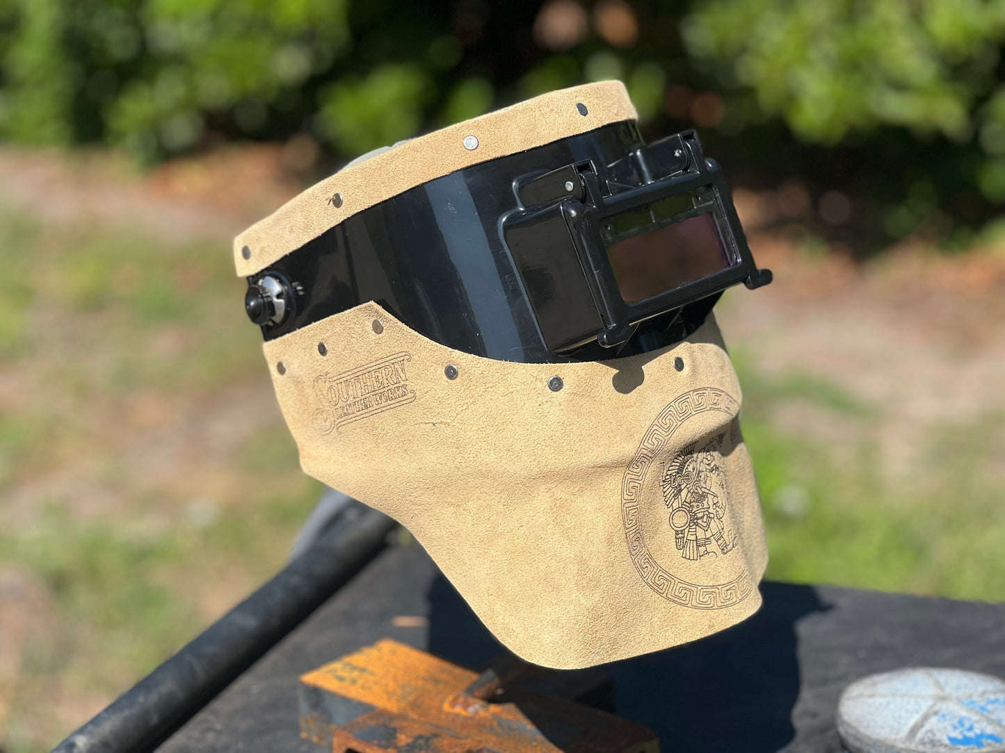 Tan aztec chopped tiger hood