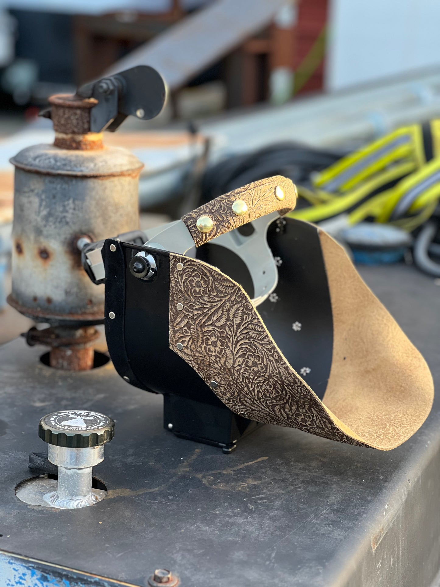 Tan floral welding hood