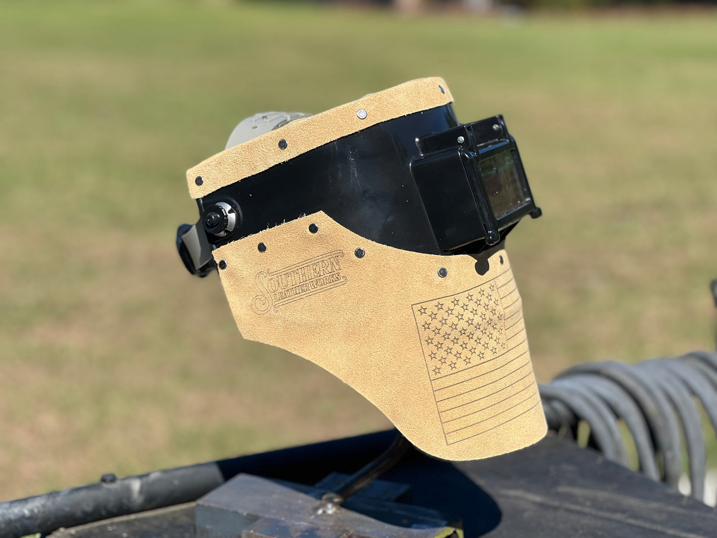 Tan USA flag chopped tiger hood